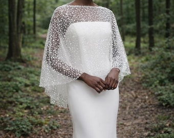 Super sparkle beaded cape, Sequins Cape veil, Bridal Cape, Wedding Cape 02 - Crystal