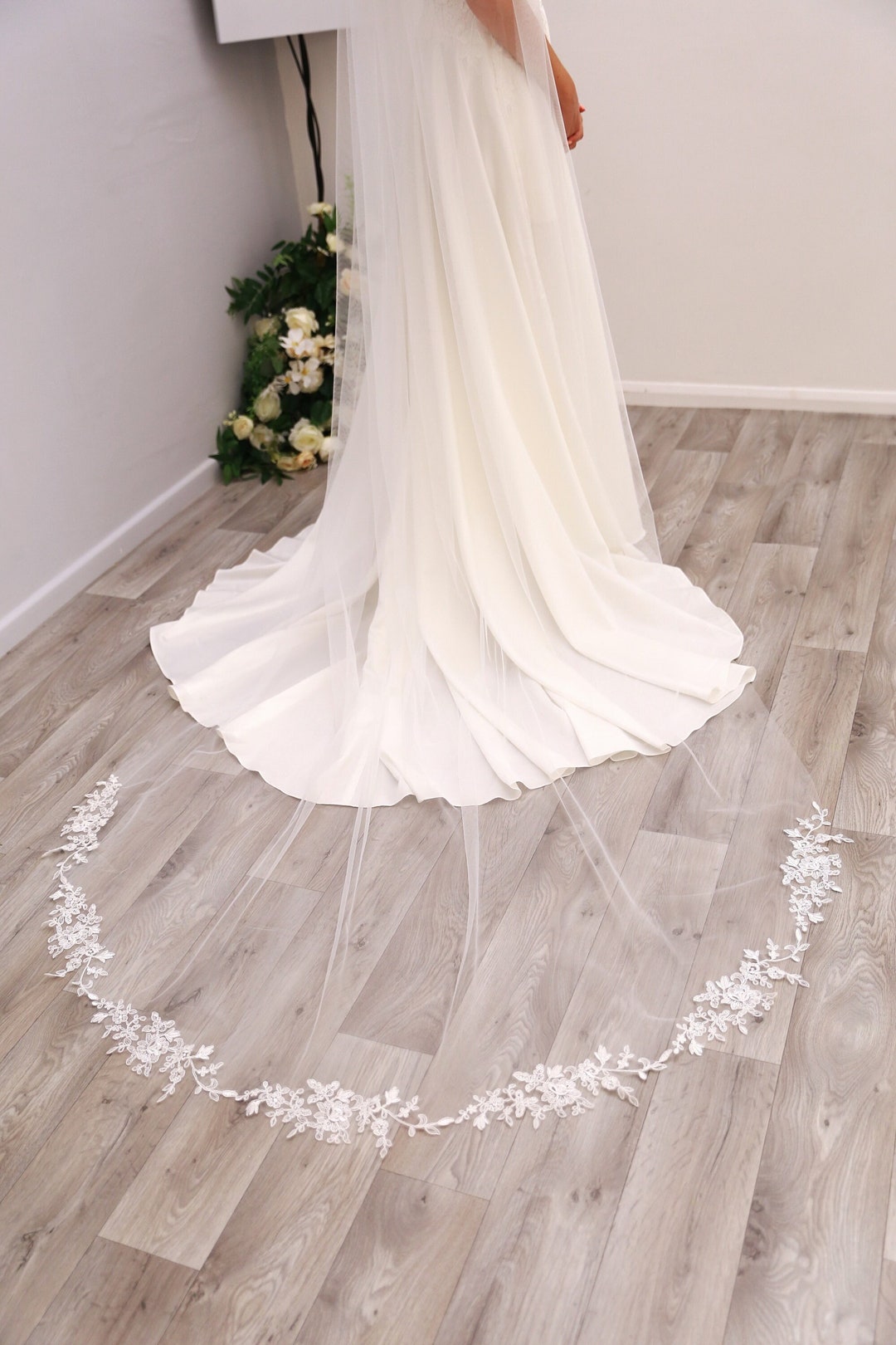 Elaine Velo de encaje de tul suave de nivel, velo a medida