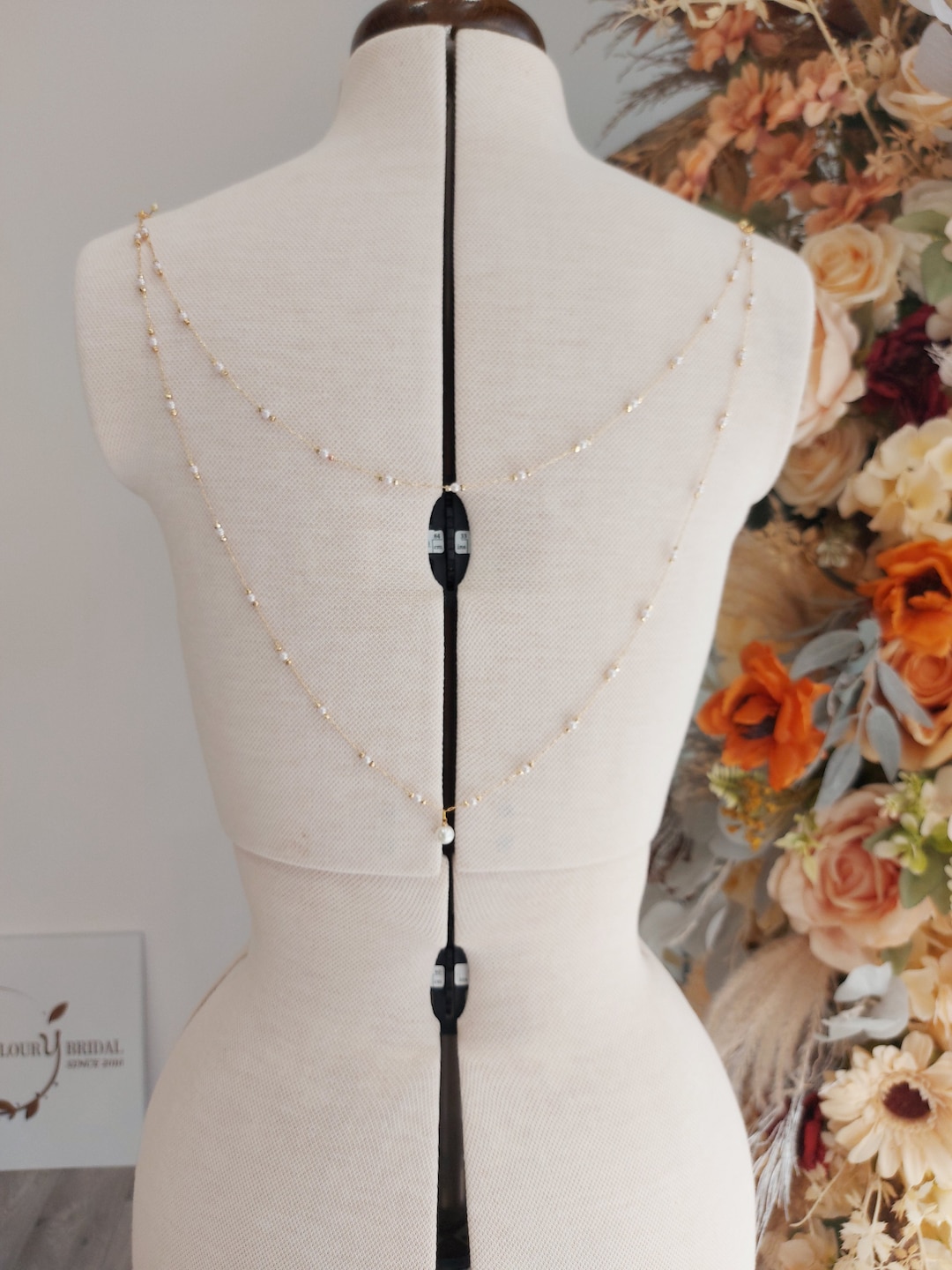 Nicole - Crystal Bridal Backdrop, Pearl and Crystal Back Chain, Back ...