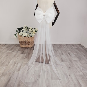 Truly - Detachable Bow with train, Organza Detachable Bridal Bow, Removable Bridal Bow, Ivory Bow,B06