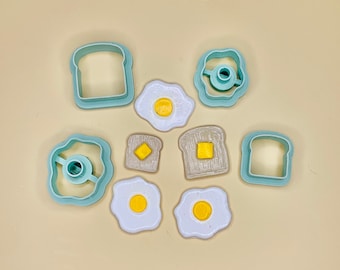 Eggs/Toast Clay Cutters, Breakfast Cookie Cutters, Personalized 3D Cutters