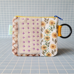 Upcycled patchwork sashiko cotton canvas coin purse | double zippered pouch | sustainable gift | recycled repurposed | slow fashion