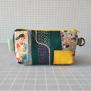 Einzelstück upcycled Patchwork Sashiko Beutel | Münzbeutel |  Textilkunst | nachhaltiges Geschenk | recycelt umgenutzt | langsame Mode