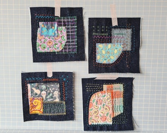 Upcycled Boro Sashiko Denim Patch Handmade Sew-on Patch Sew-on Pocket  Embellishment Visible Mending Patchwork 