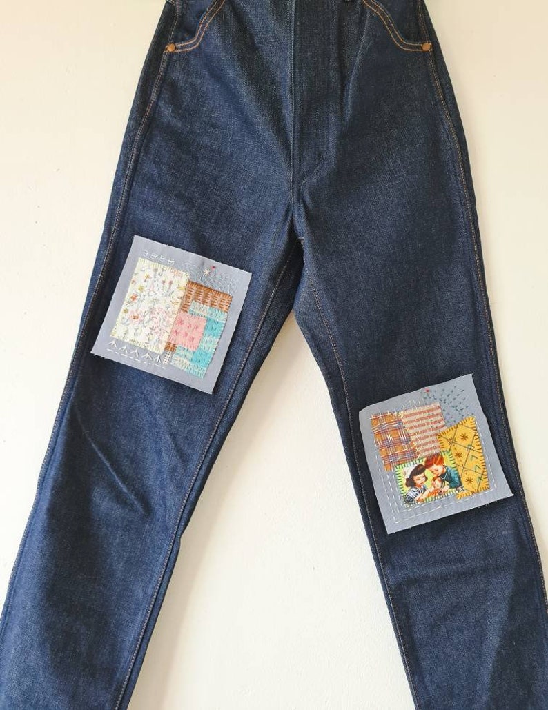 Upcycled Boro Sashiko Patch Handmade Sew-On Patch Sew-On pockets Embellishment Visible Mending Patchwork image 2