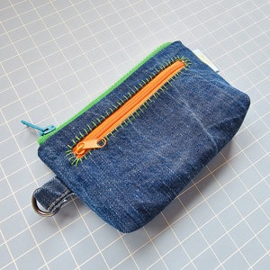 One off piece sashiko boro denim canvas pouch one of a kind purse sustainable gift upcycled recycled repurposed slow fashion image 4