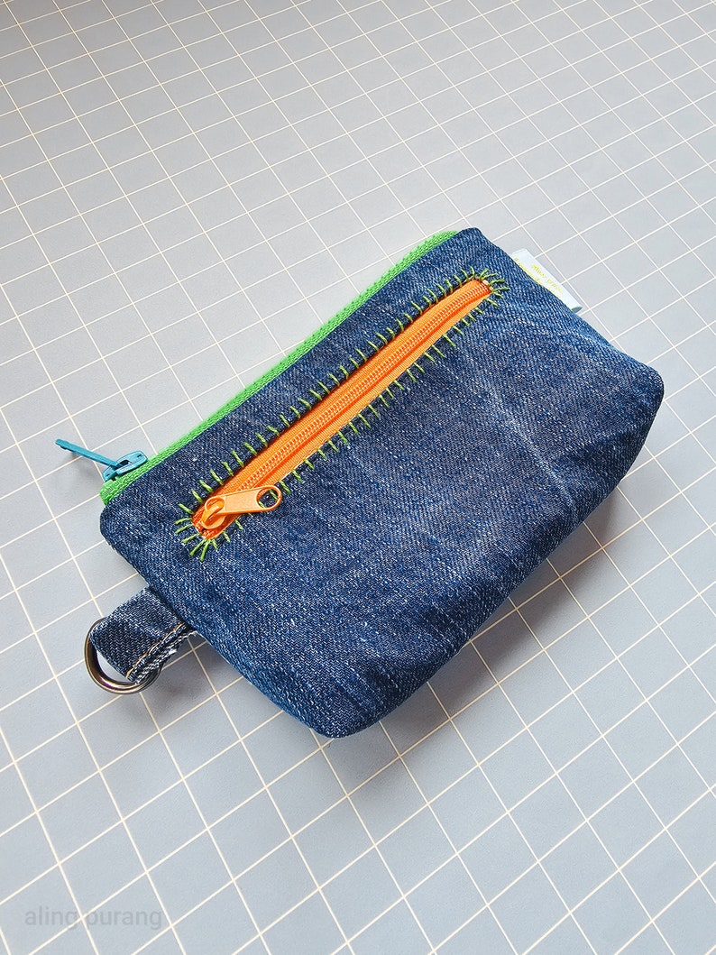 One off piece sashiko boro denim canvas pouch one of a kind purse sustainable gift upcycled recycled repurposed slow fashion image 4