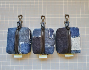 Upcycled patchwork denim boxy pouch | coin purse | Earphone Earbud airpod case | Lipbalm holder | key holder | trinket pouch | pocket pouch