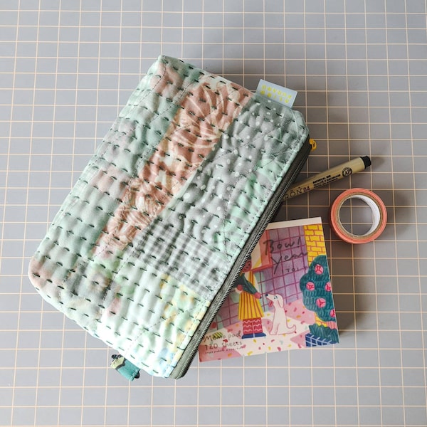 Upcycled sashiko pouch | make up bag | pencil pen pouch | sustainable gift | recycled repurposed | slow fashion zipper pouch