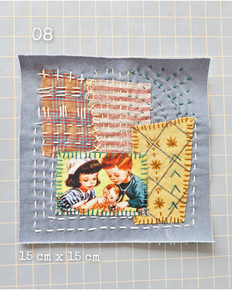 Upcycled Boro Sashiko Patch Handmade Sew-On Patch Sew-On pockets Embellishment Visible Mending Patchwork image 4