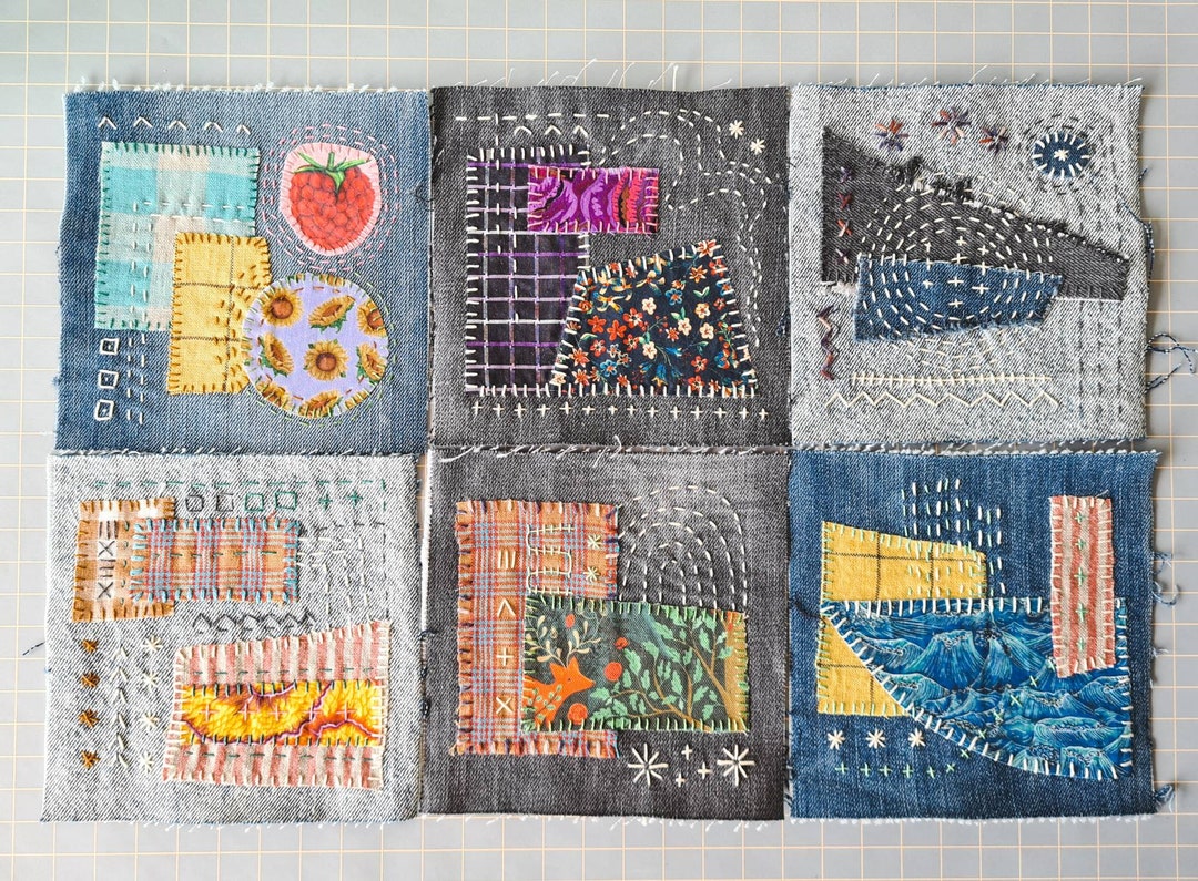 Upcycled Boro Sashiko Denim Patch Handmade Sew-on Patch Sew-on Pocket  Embellishment Visible Mending Patchwork 