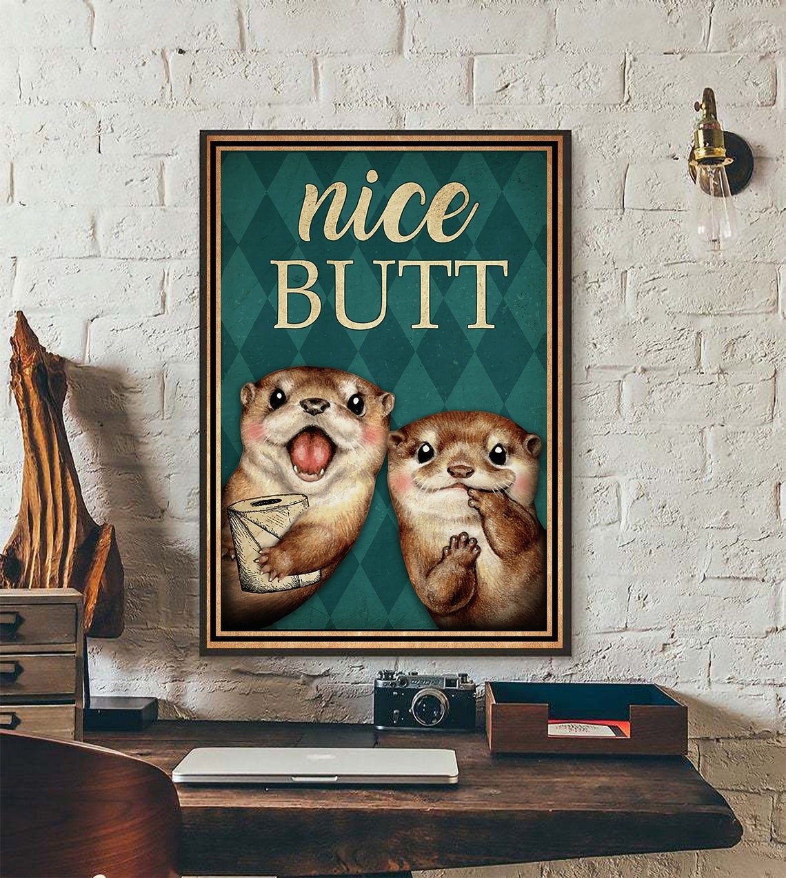 Otter Poster Nice Butt Funny Otter Art Print Bathroom Wall Etsy
