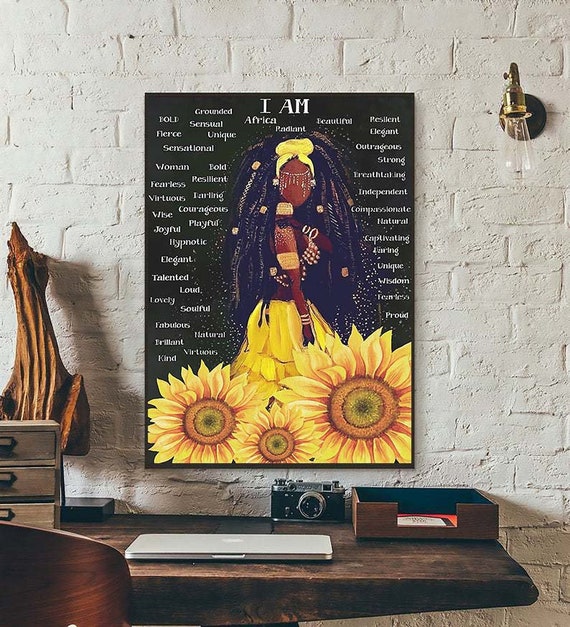 Sunflower Black Girl I Am Afro Woman Art Print Wall Decor Poster No Frame