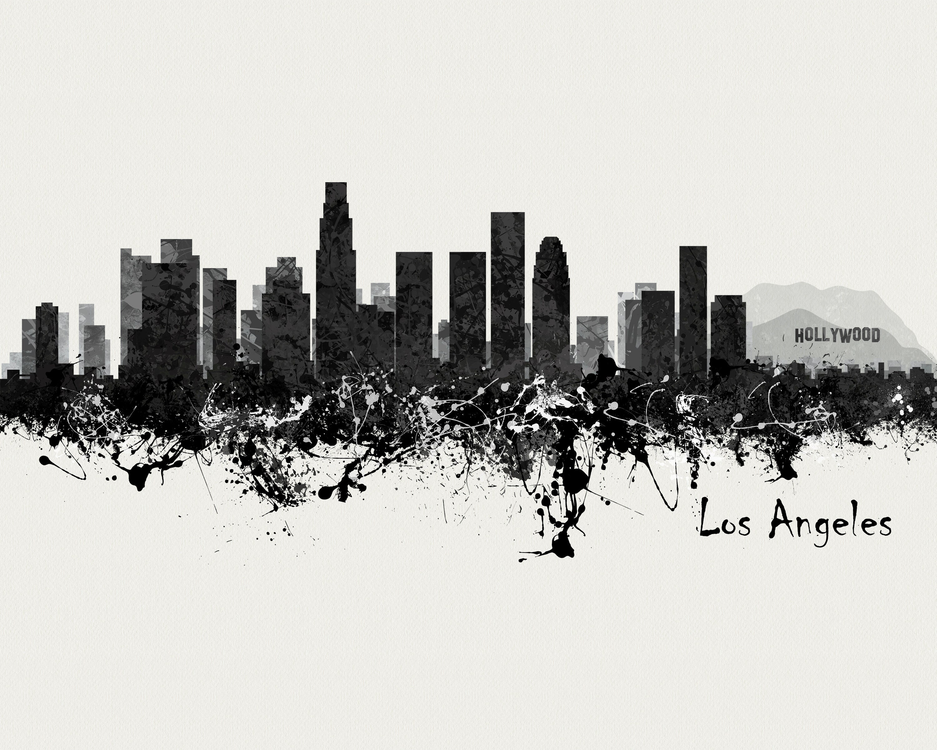 LOS ANGELES CITY LANDSCAPE PRINT PICTURE WALL ART A4 MONOCHROME unframed 22