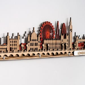Londen skyline grote gekleurde 3d houten stadsgezicht gelaagde lasergesneden kunst aan de grote muur Gratis expresverzending