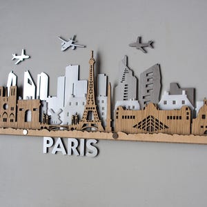Skyline van Parijs grote gedetailleerde 3D-gelaagde lasergesneden grote houten muurkunst Gratis expresverzending