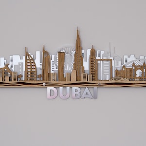 Art mural 3D en couches de Dubaï, paysage urbain en bois, découpé au laser