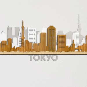 Skyline van Tokio, grote gedetailleerde 3D-gelaagde lasergesneden grote houten muurkunst Gratis expresverzending
