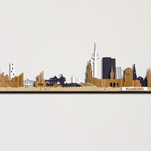 Hamburg skyline grote 3D kleurrijke gelaagde houten stadsgezicht muurkunst Hamburg Stadtbild Städtische silhouet Gratis expresverzending