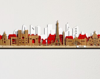 Skyline van Parijs kleurrijk houten stadsgezicht 3D-gelaagde lasergesneden muurkunst US Duty Paid