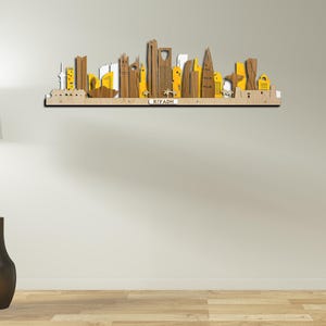 Grote skyline van Riyad gedetailleerde gekleurde 3d houten stadsgezicht gelaagde lasergesneden kunst aan de grote muur Gratis expresverzending