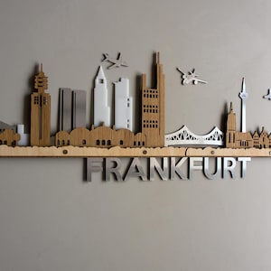 Grote skyline van Frankfurt 3D gelaagde houten stadsgezicht lasergesneden kunst aan de muur Frankfurt Stadtbild Städtische silhouet Gratis expresverzending