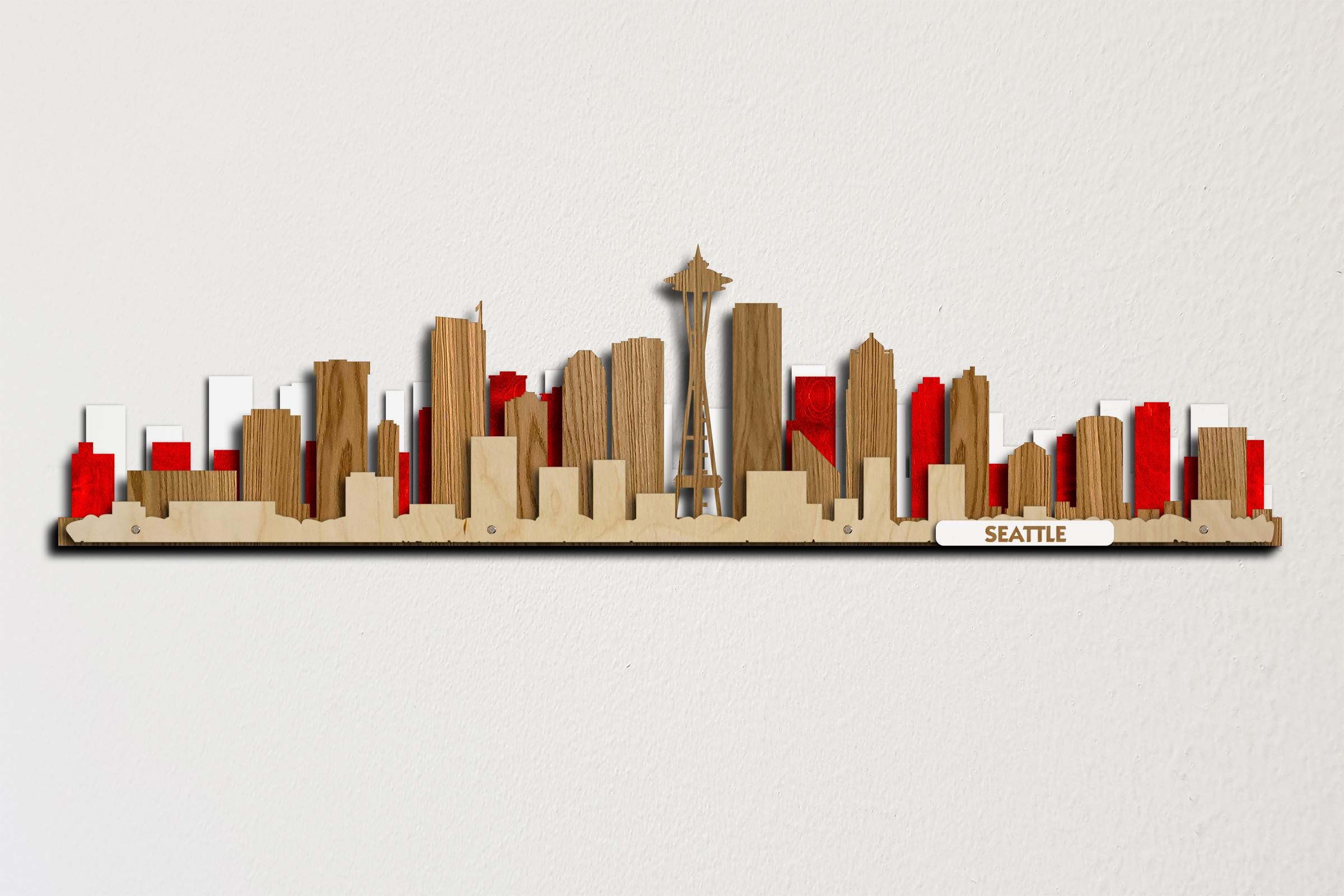 Seattle Skyline Colorful 3d Layered Laser Cut Wall Art Wooden Cityscape ...
