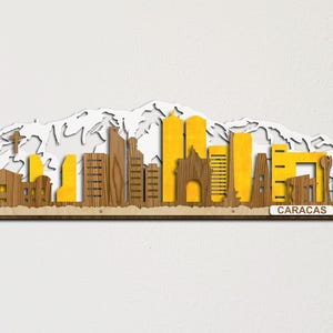 Caracas skyline gekleurde grote 3d gelaagde muurkunst lasergesneden houten stadsgezicht Gratis expresverzending