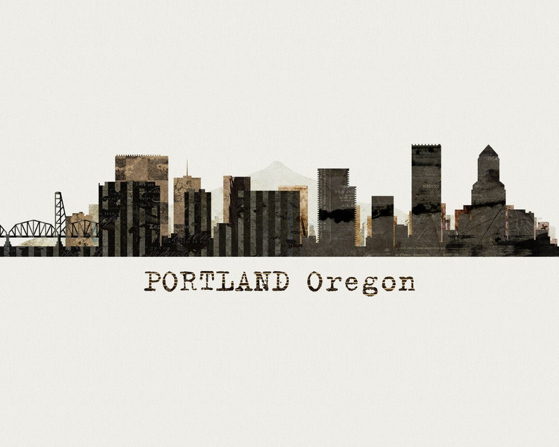 Portland skyline art print cityscape poster