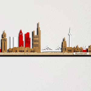 Frankfurt skyline grote 3D kleurrijke gelaagde houten stadsgezicht muurkunst Frankfurt Stadtbild Städtische silhouet Gratis expresverzending