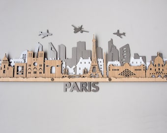 Skyline van Parijs 3D-gelaagde houten stadsgezicht lasergesneden muurkunst US Duty Paid