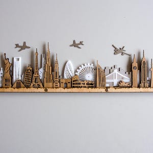 Wereldhorizon grote gedetailleerde 3D-gelaagde lasergesneden grote houten muurkunst Gratis expresverzending