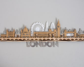 Drewniana, wycinana laserowo, trójwymiarowa panorama Londynu, cło opłacone w USA