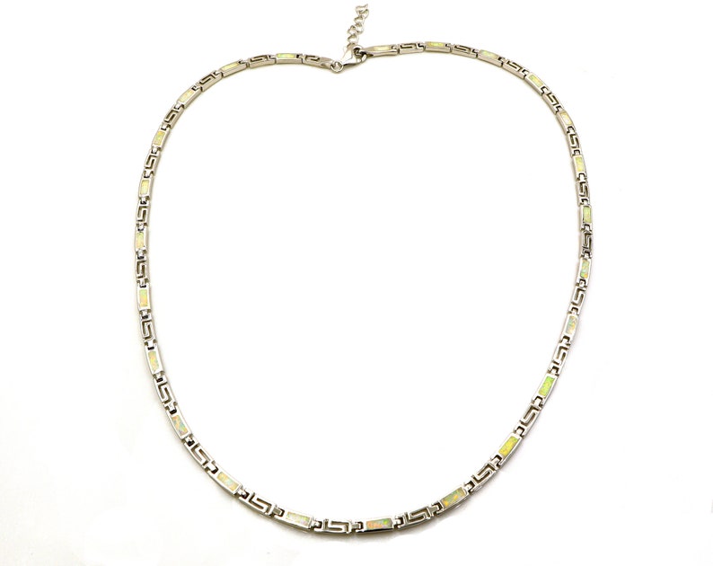 Griechischer M\u00e4ander kette Greek key meander necklace in Blue /& White opal Greek opal Jewelry Sterling silver Collier M\u00e9andre Grec