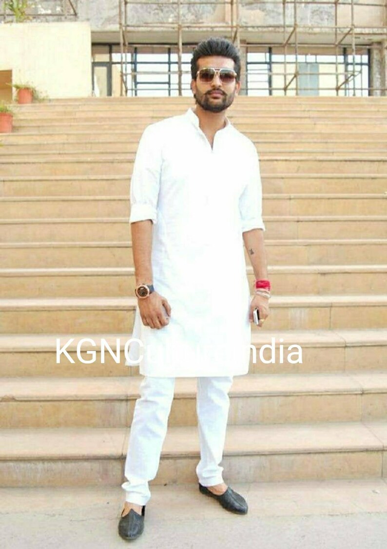 New Indian long pathani Kurta round neck collar simpal look and altimet pes for Indian look designs patani Kurta white color