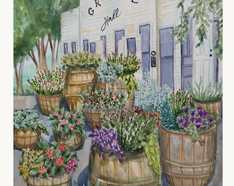 Gruene Hall Gruenery - Print, New Braunfels Wall Art, Gruene TX Art, Texas Dance Hall Gift, Hill Country Botanical Decor