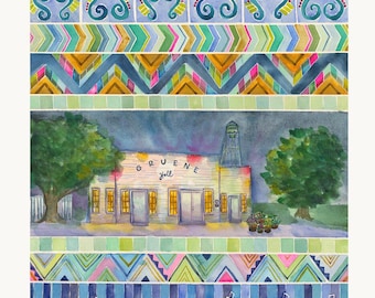 Gruene Hall Geometric - Print, New Braunfels Wall Art, Modern Texas Dance Hall Art, Gruene TX Gift, Hill Country Decor