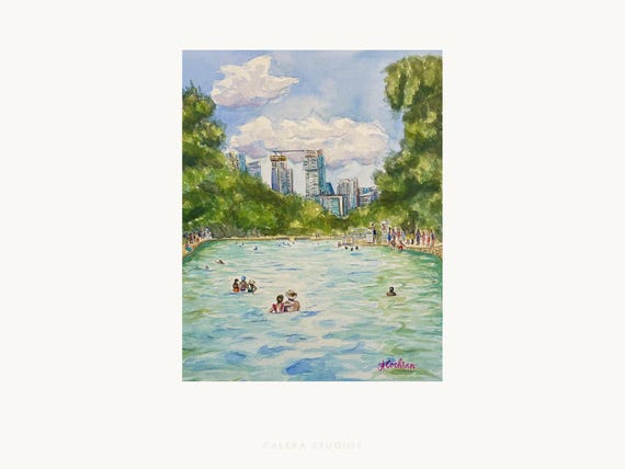 Barton Springs Day - Print, Austin Texas Wall Art, Zilker Park Art, Swimming Hole Gift, ATX Nature Decor, Travel Gift