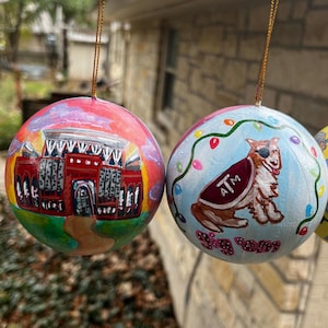 Texas A&M Kyle Field and Reveille Hand Painted Christmas Ornament