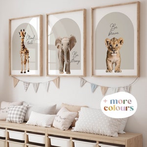 Safari Animals Set of 3 Prints For Nursery, Jungle Animal Theme Nursery Wall Art For Baby Room,Gender Neutral Kids Decor,Giraffe Zebra #1004