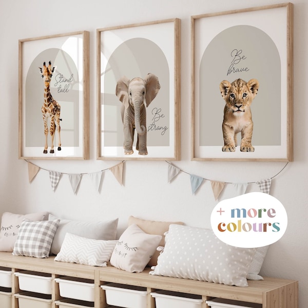 Ensemble de 3 impressions animaux de safari pour chambre d'enfant, art mural pour chambre d'enfant sur le thème des animaux de la jungle pour chambre de bébé, décoration d'enfants neutres en termes de genre, girafe zèbre #1004