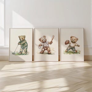 Vintage Sport Boy Nursery Art ∙ Set of 3 Teddy Bear Prints ∙ 1232 image 7