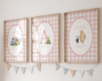 Classic Storybook Nursery Quotes Art Personalized Pink Gingham ∙ 1873