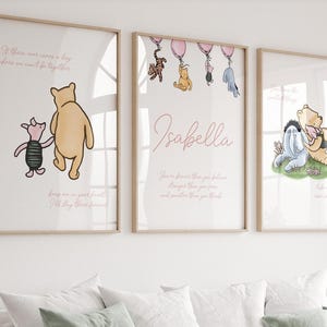 Winnie The Pooh Baby Girl set of prints, winnie the pooh girl decor, Classic Pooh Baby Decor Wall Art, New Baby, Digital, Printable, Framed