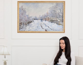 Framed Christmas Wall Art ∙ Vintage Snowy Landscape Canvas ∙ Large Winter Scene Decor ∙ Monet Snow at Argenteuil ∙ 2404