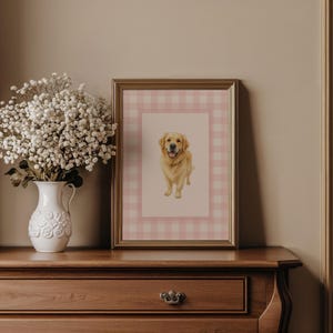 Custom Watercolor Dog Nursery Art, Baby Girl Nursery, Pink Gingham Puppy Nursery Decor, Coquette nursery, vintage girl nursery