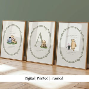 Set of 3 Personalized Name Sign Winnie the Pooh Nursery Quotes Art by House of Hari • Nursery Decorating • Digital, Print or Framed