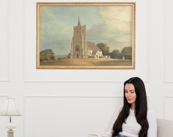 Vintage Church Painting Print English Countryside Wall Art ∙ Large Framed Living Room Art Print ∙ 2382