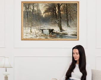 Winter Snowy Forest Landscape Painting ∙ Vintage Christmas Wall Decor ∙ English Country Christmas ∙ 2399