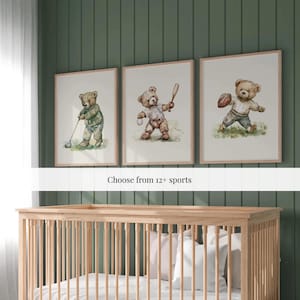 Boy's Vintage Sports Nursery Prints Set of 3 Teddy Bears ∙ 1232